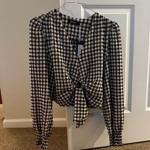Nasty Gal Black and White Checkered Blouse